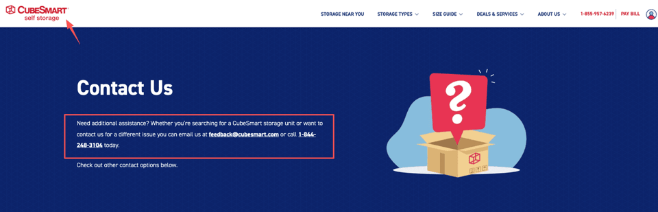 Find customer service details on how to cancel cubesmart via phone or email using their official contact support page.