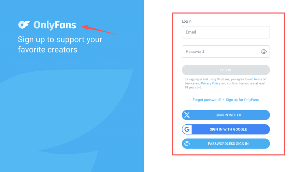 Log into your account portal as the first required step for an onlyfans cancel subscription request.