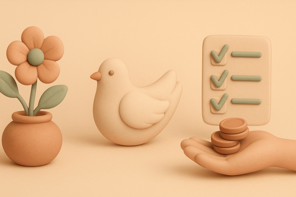 Clay flower arrangement with dove and checklist