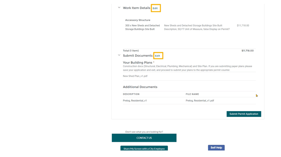 Review the application summary and correct incomplete information before submission. SHAPE PHX sample application review screen