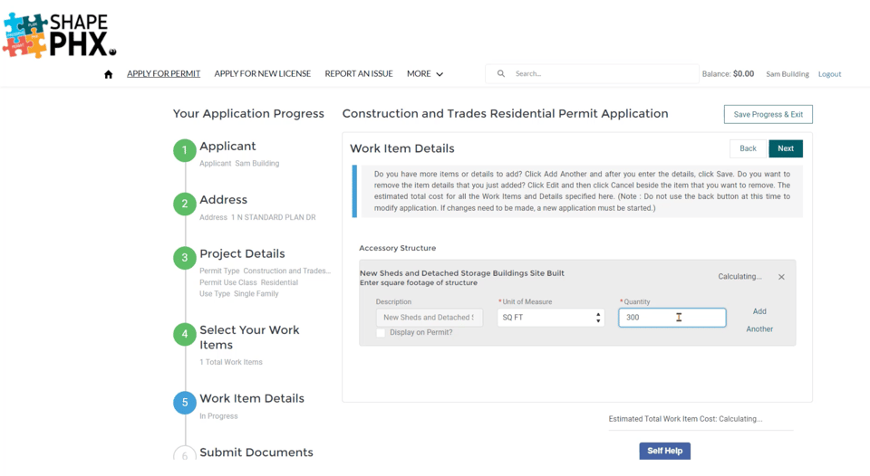 Review every required item before uploading the permit package. SHAPE PHX sample required work-items and document checklist