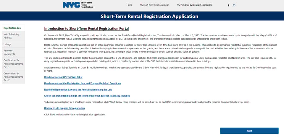 Review the OSE eligibility requirements before starting the registration. New York City short-term rental registration portal introduction and eligibility requirements under Local Law 18