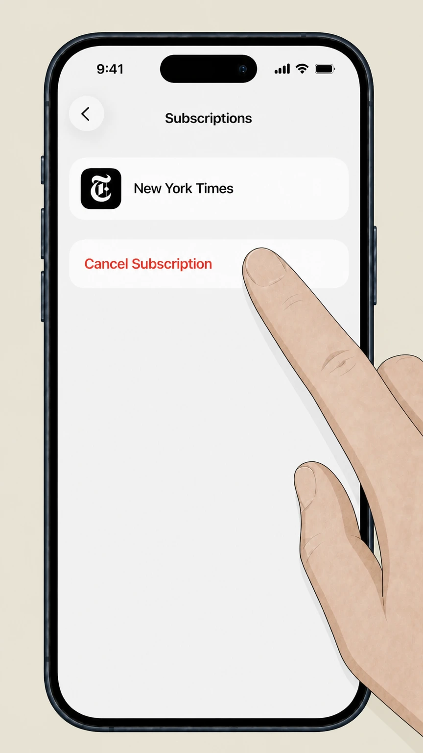 New York Times cancellation: Tap Cancel Subscription
