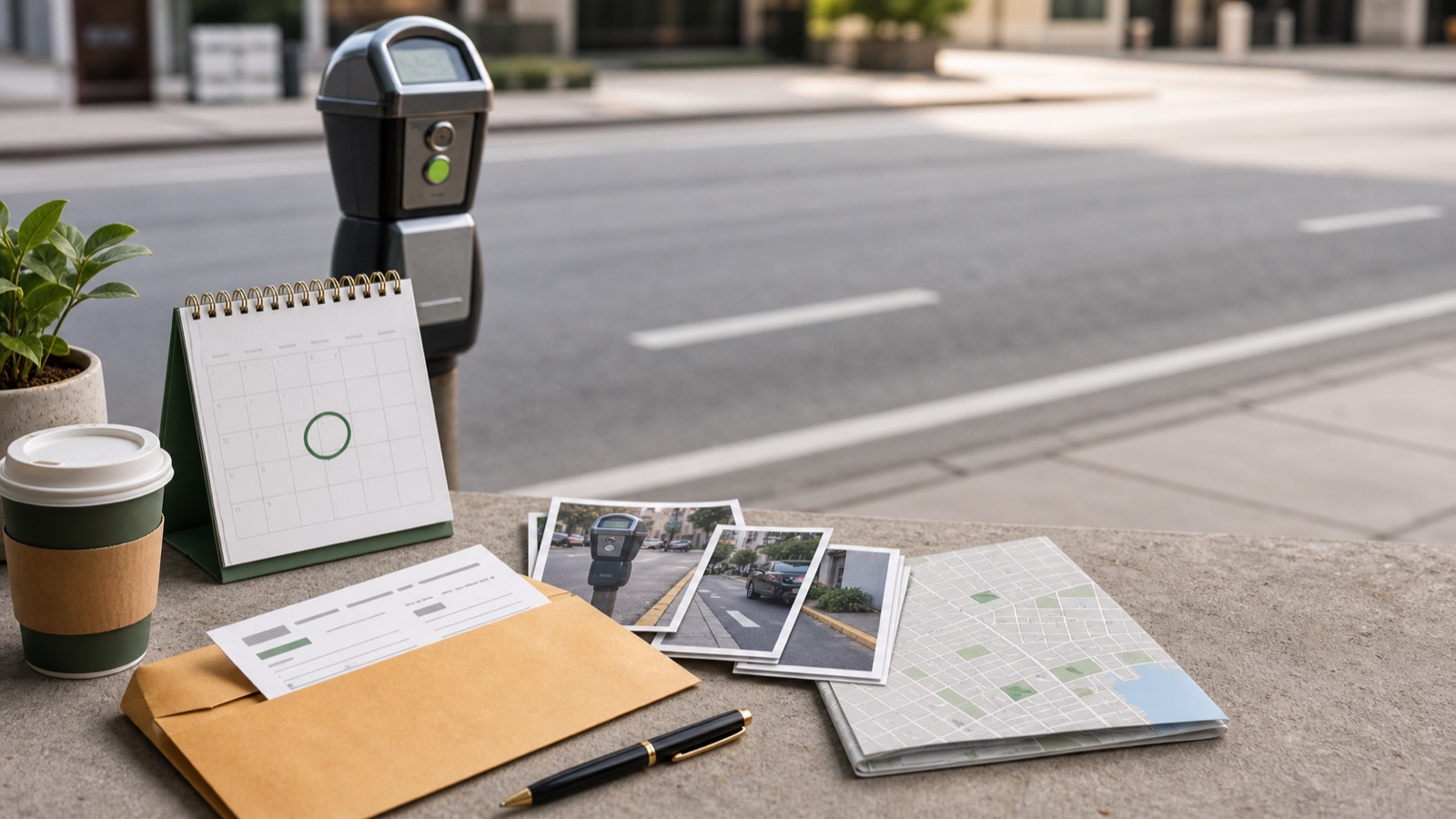 Formal parking ticket appeal paperwork and courthouse context for appeal or hearing pages.