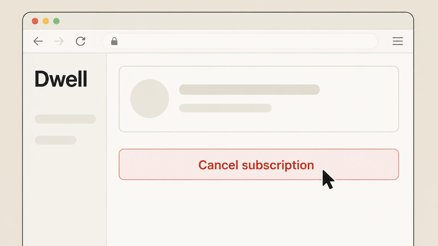 Editorial illustration for Click Cancel subscription in the Dwell Magazine website cancellation route