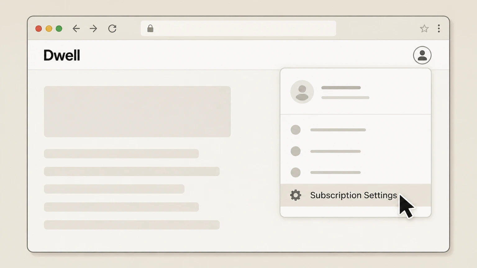 Editorial illustration for Open Subscription Settings in the Dwell Magazine website cancellation route