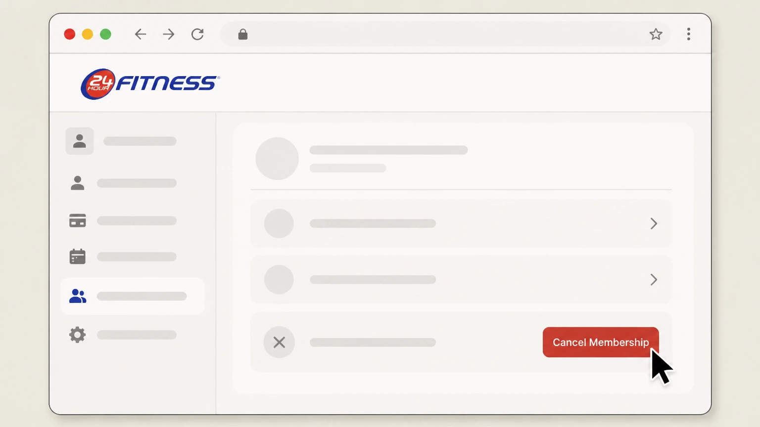 24 Hour Fitness Cancel a 24 Hour Fitness gym membership online cancellation: Submit the online cancellation request