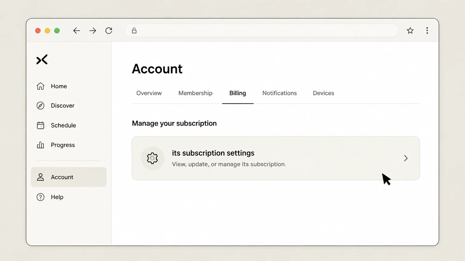 Aaptiv web cancellation: Open its subscription settings