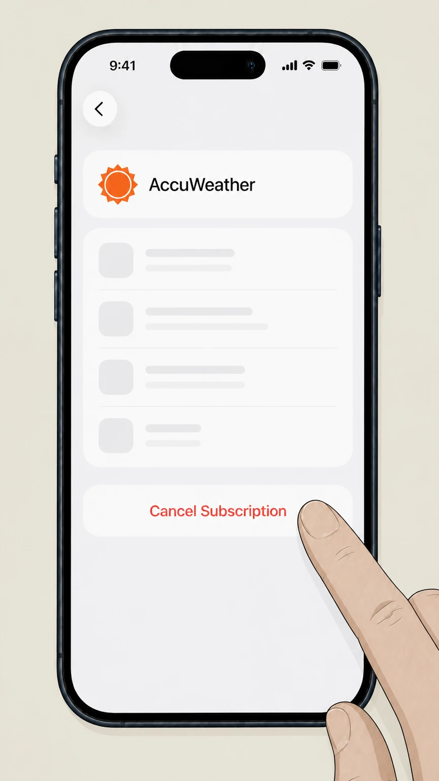 AccuWeather iOS (Apple‑billed AccuWeather Premium/Premium+) cancellation: Cancel the subscription