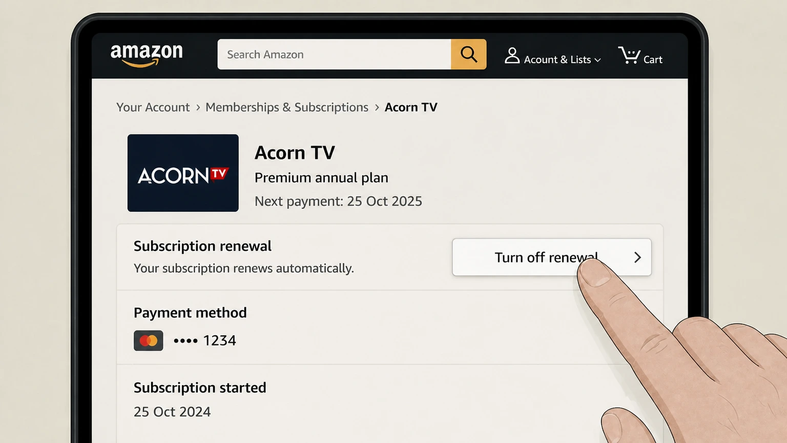 Acorn TV amazon cancellation: Turn off renewal