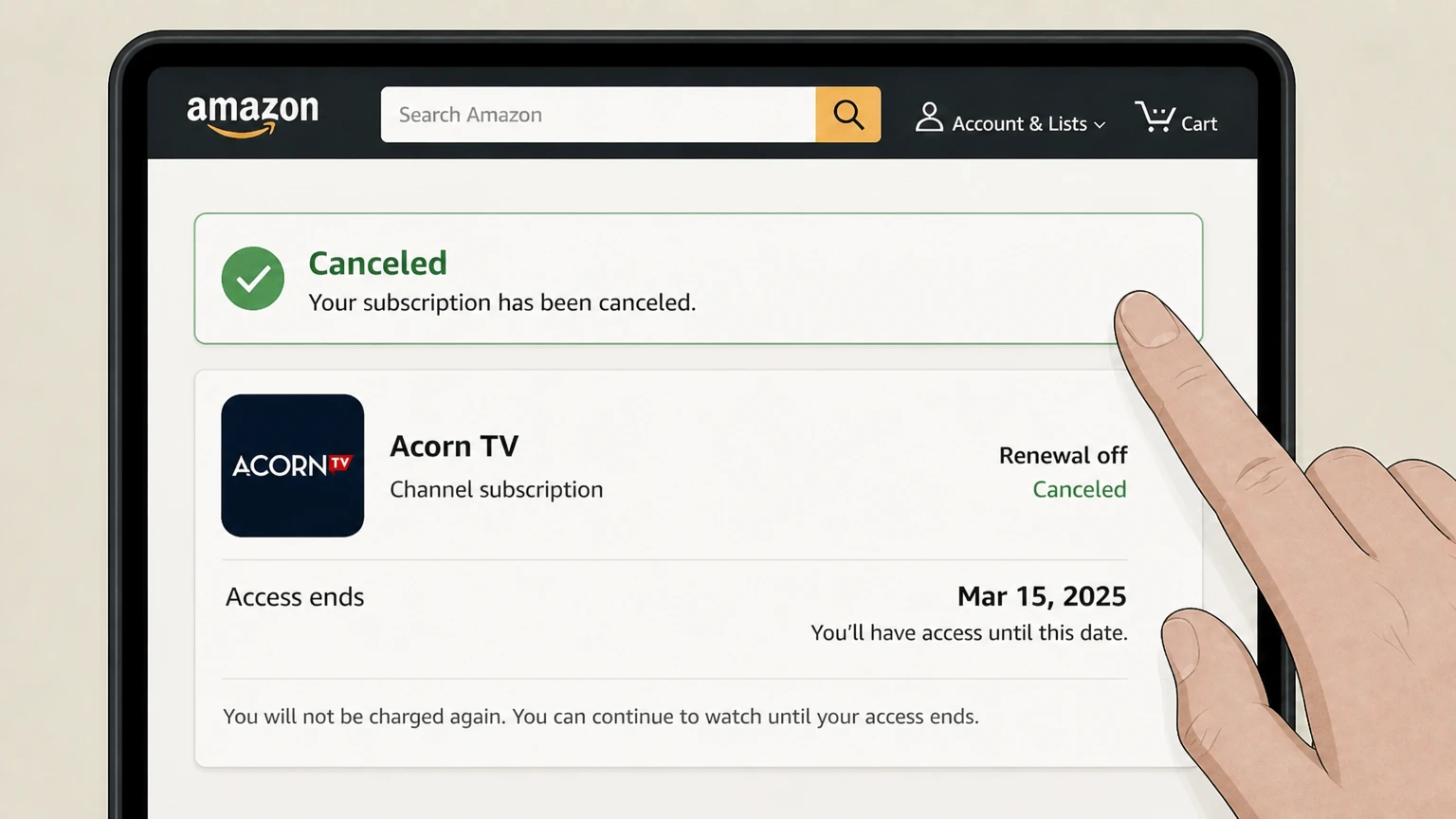 Acorn TV amazon cancellation: Review the end date