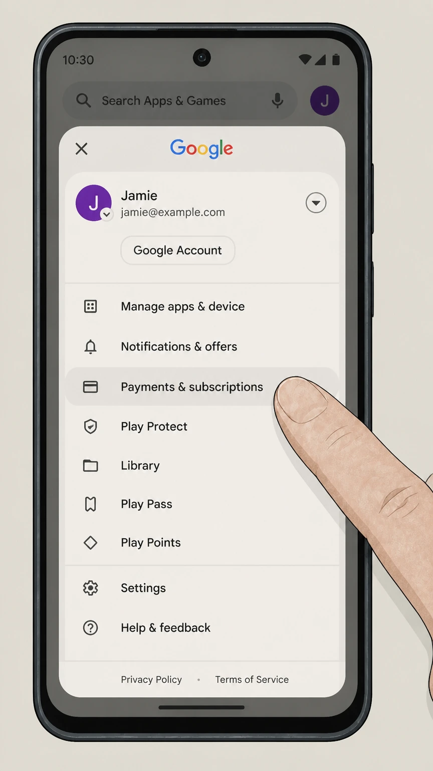 Acorn TV google-play cancellation: Open Payments & subscriptions