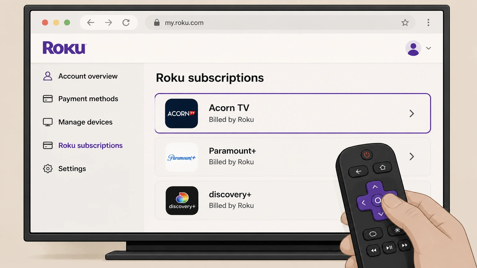 Acorn TV roku cancellation: Choose Acorn TV