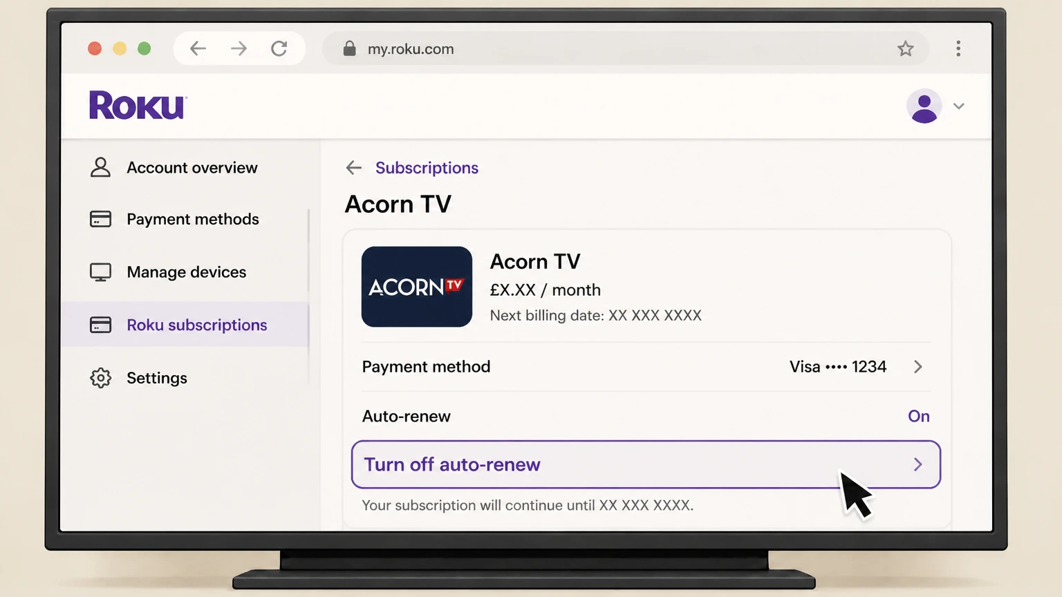 Acorn TV roku cancellation: Turn off auto-renew