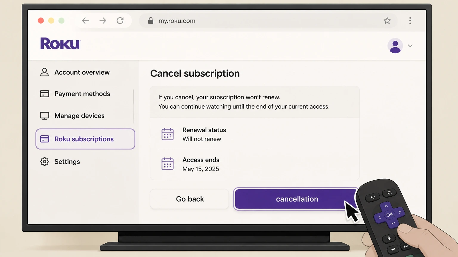 Acorn TV roku cancellation: Confirm cancellation