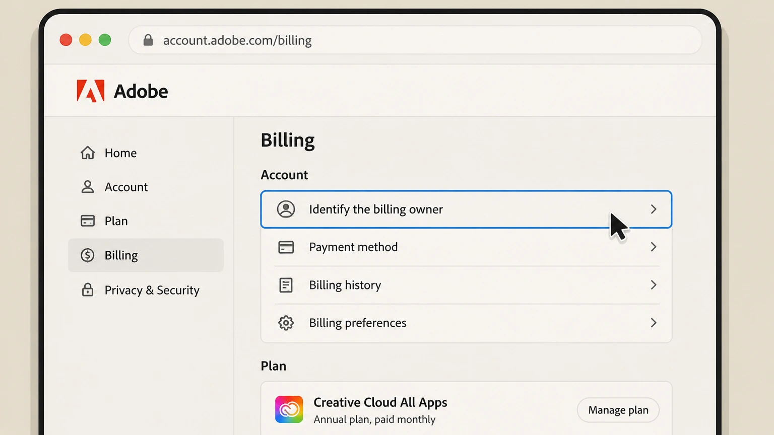 Adobe billing-partner cancellation: Identify the billing owner
