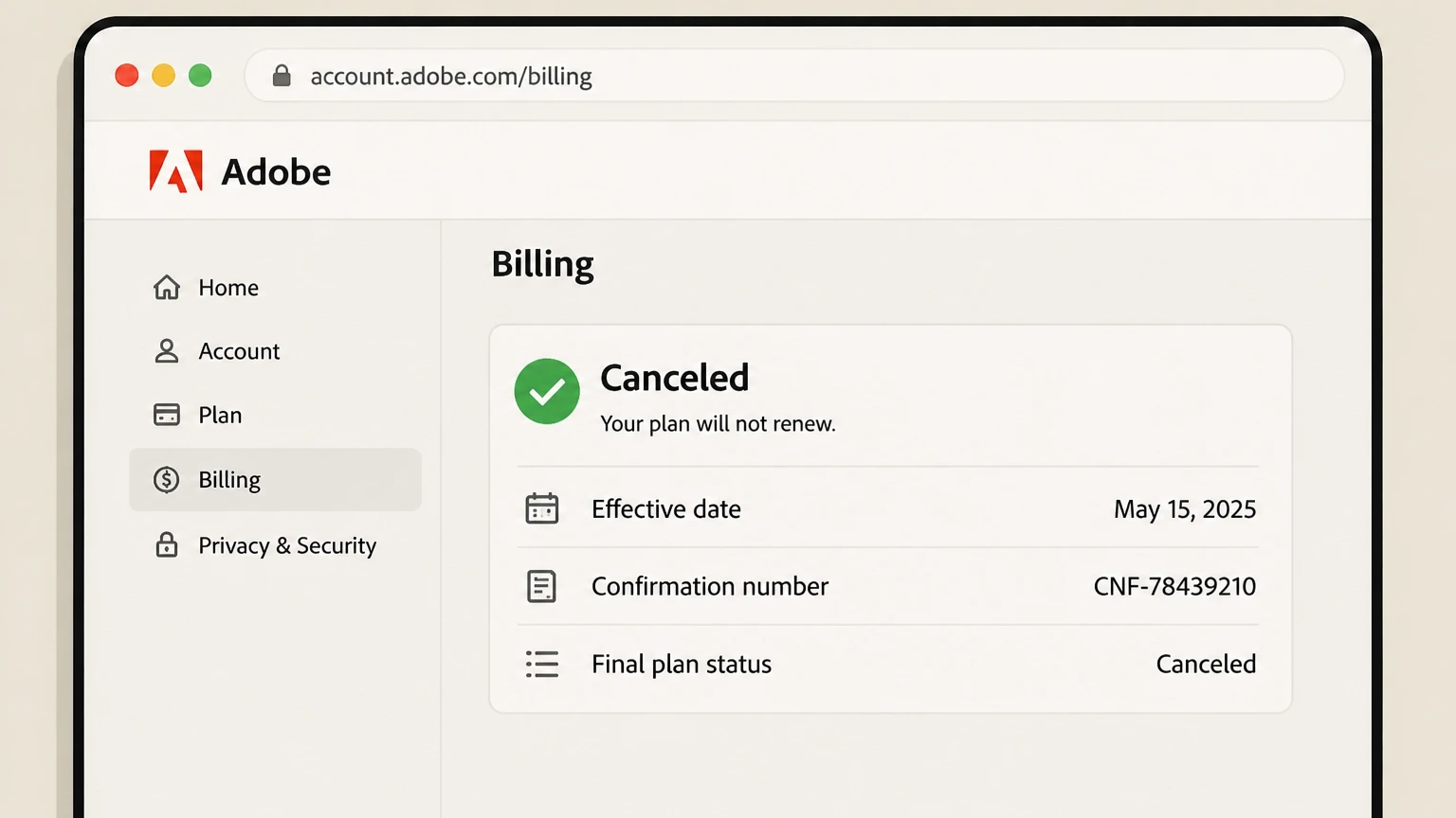 Adobe billing-partner cancellation: Keep partner confirmation