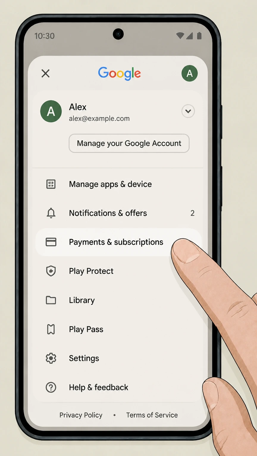 Adobe google-play cancellation: Open Payments & subscriptions