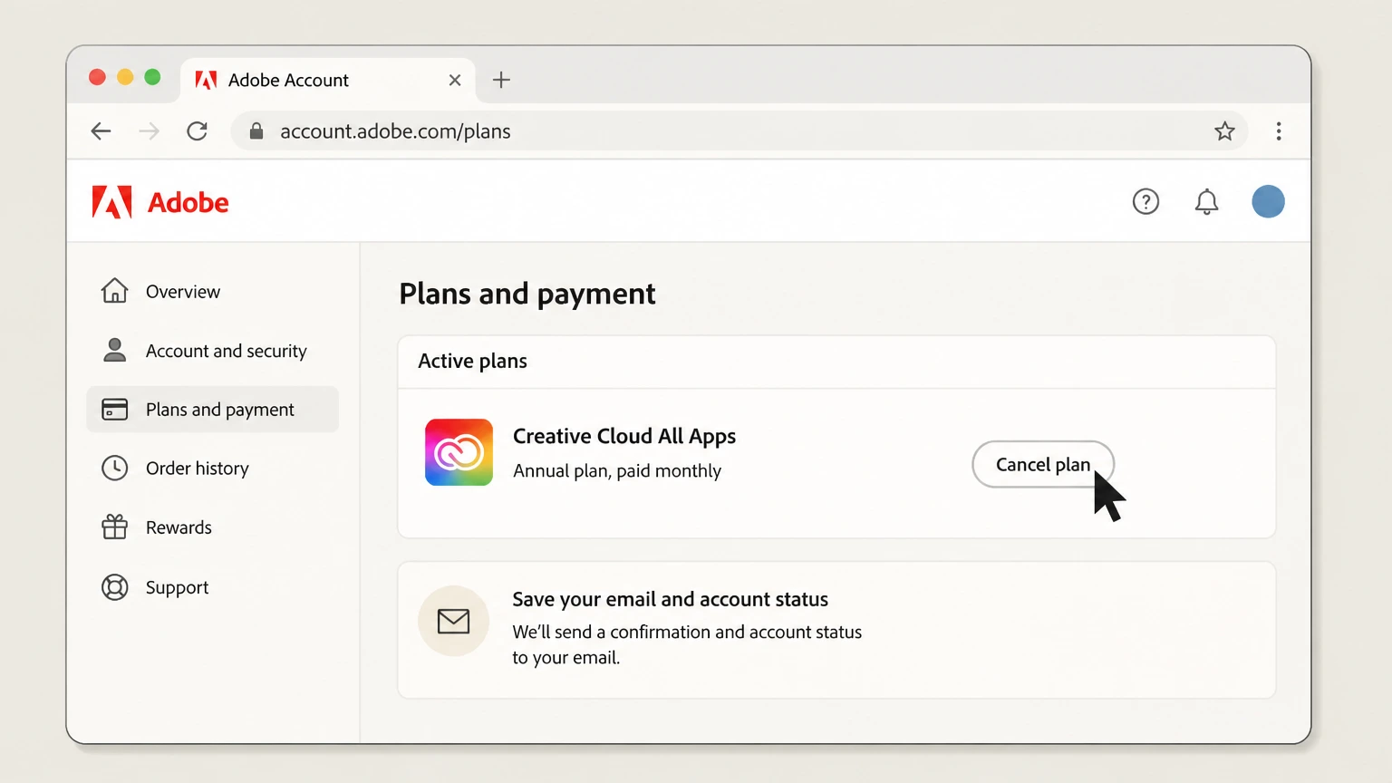 Adobe web cancellation: Confirm every plan separately
