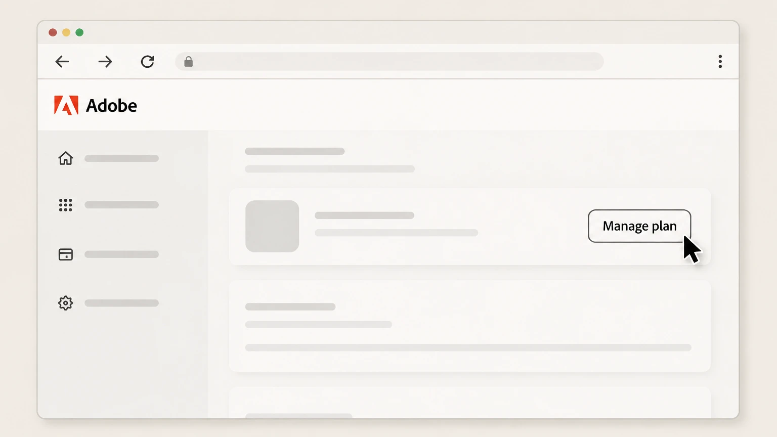 Adobe cancel on the provider website: Open Manage plan