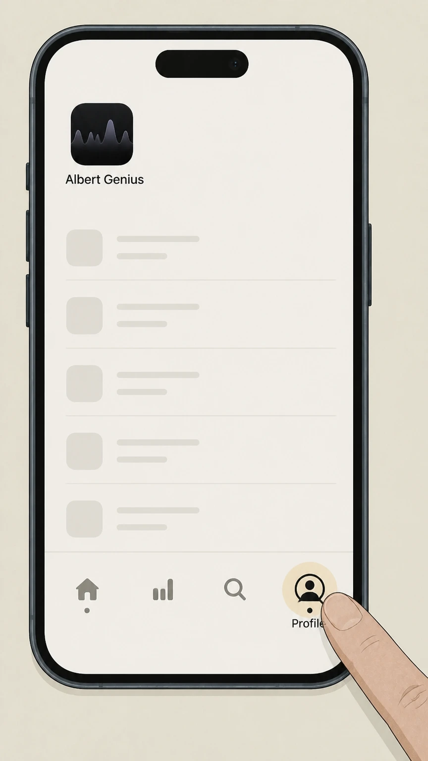 Albert Genius Albert mobile app: Go to the Profile tab