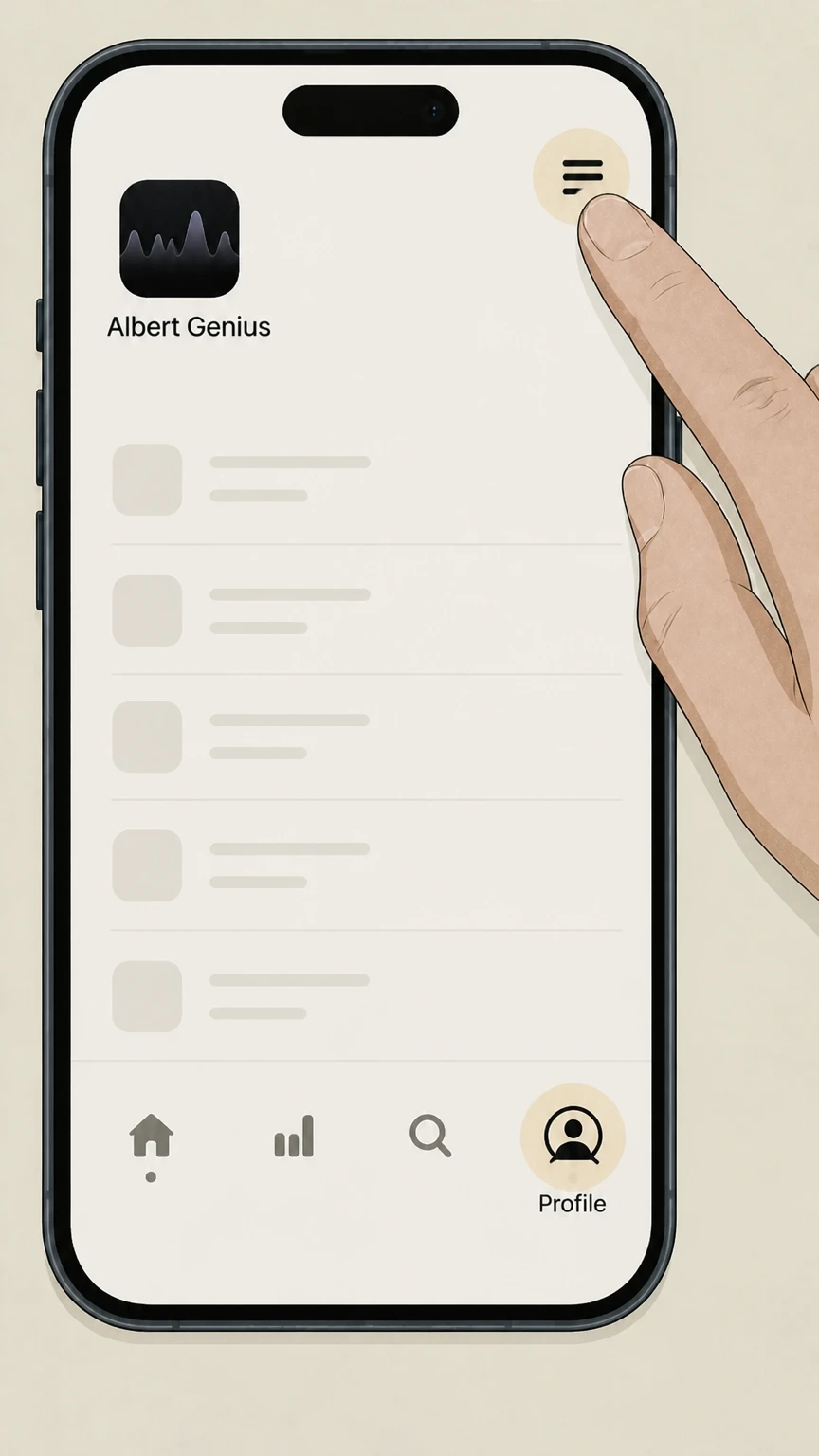 Albert Genius Albert mobile app: Open the menu