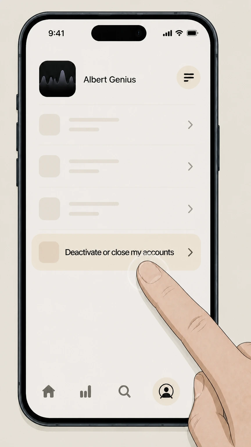 Albert Genius Albert mobile app: Choose Deactivate or close my accounts