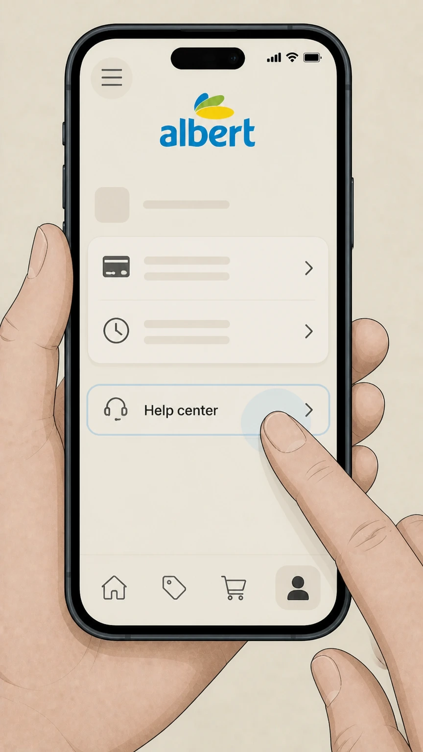 Albert Albert mobile app cancellation: Tap “Help center”