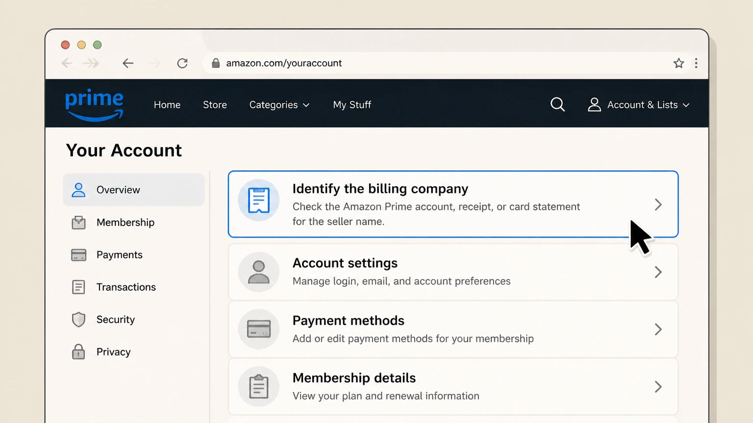 Amazon Prime billing-partner cancellation: Identify the billing company