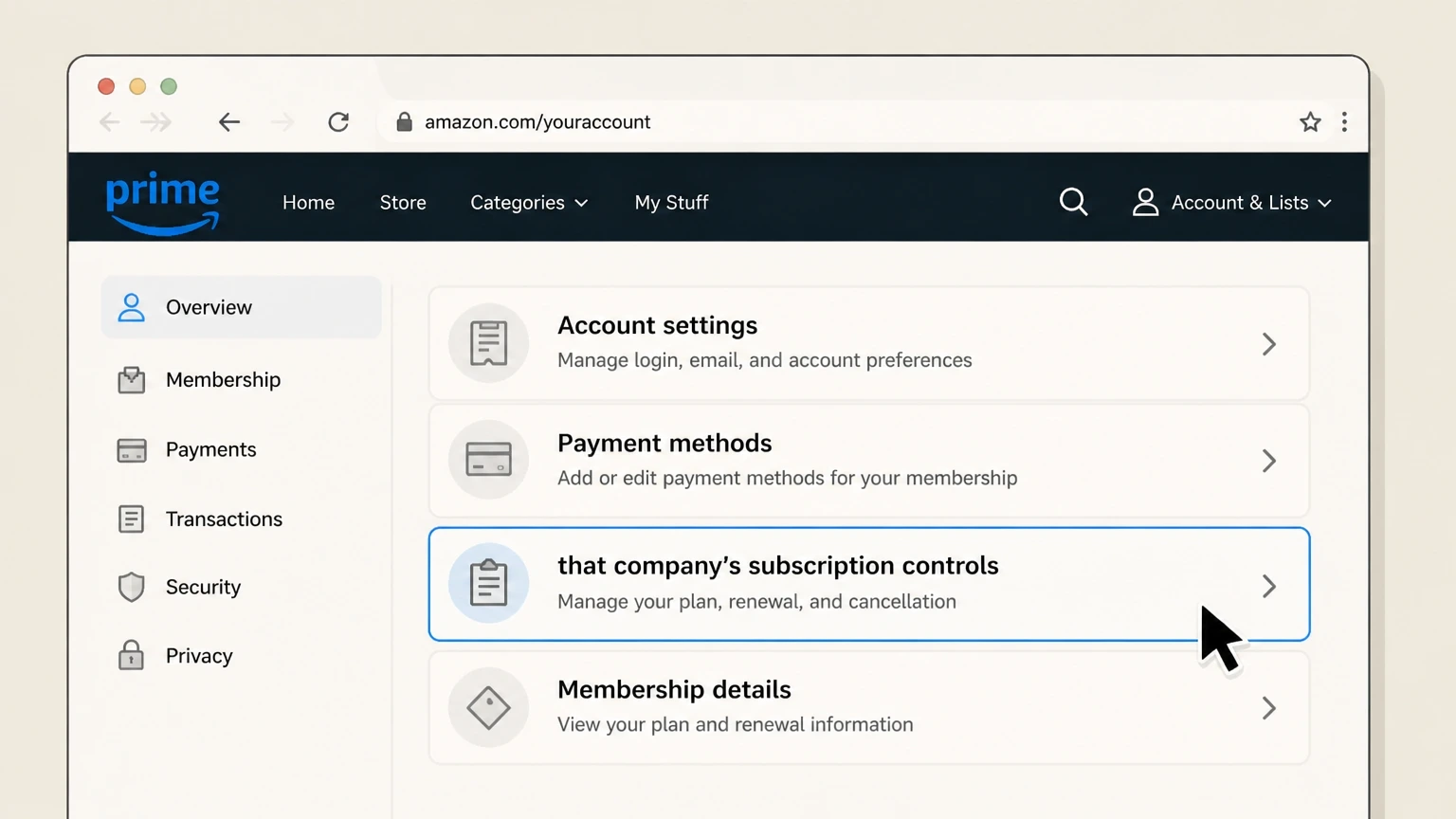 Amazon Prime billing-partner cancellation: Open that company’s subscription controls