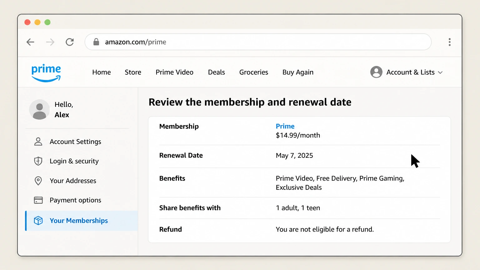 Amazon Prime web cancellation: Review the membership and renewal date