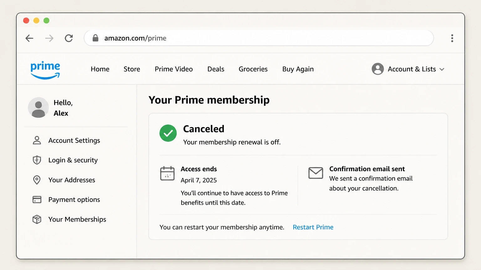 Amazon Prime web cancellation: Confirm the membership end