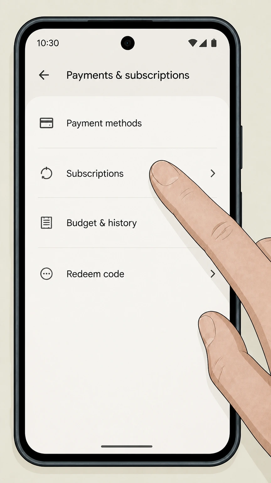 AMC+ google-play cancellation: Open Subscriptions