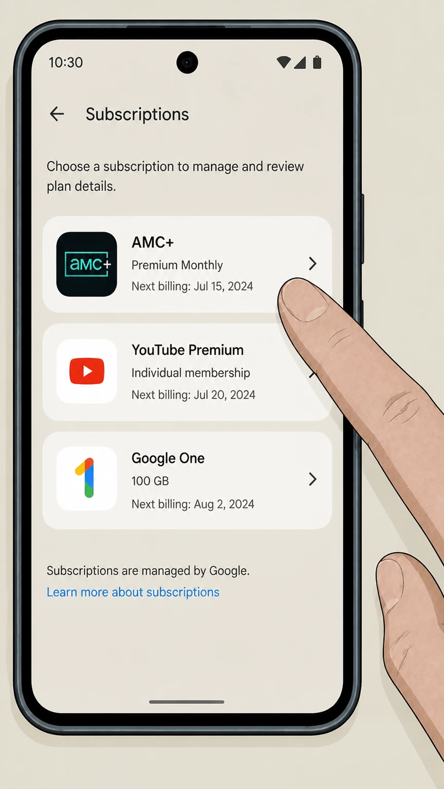 AMC+ google-play cancellation: Choose AMC+