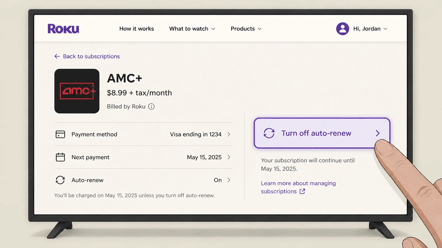 AMC+ roku cancellation: Turn off auto-renew