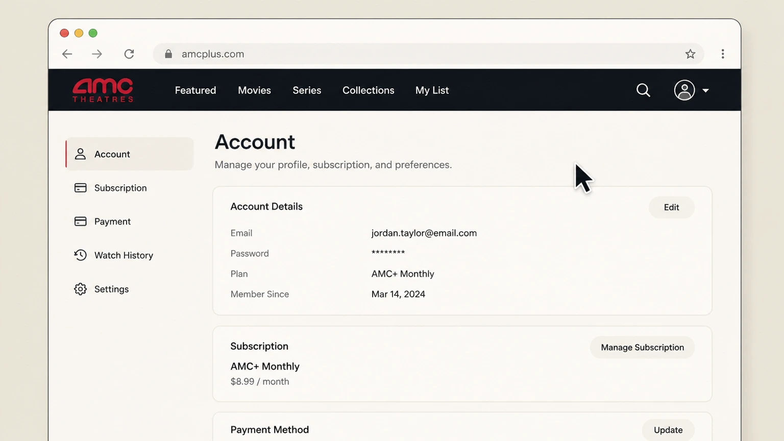 AMC+ web cancellation: Open the AMC+ account page