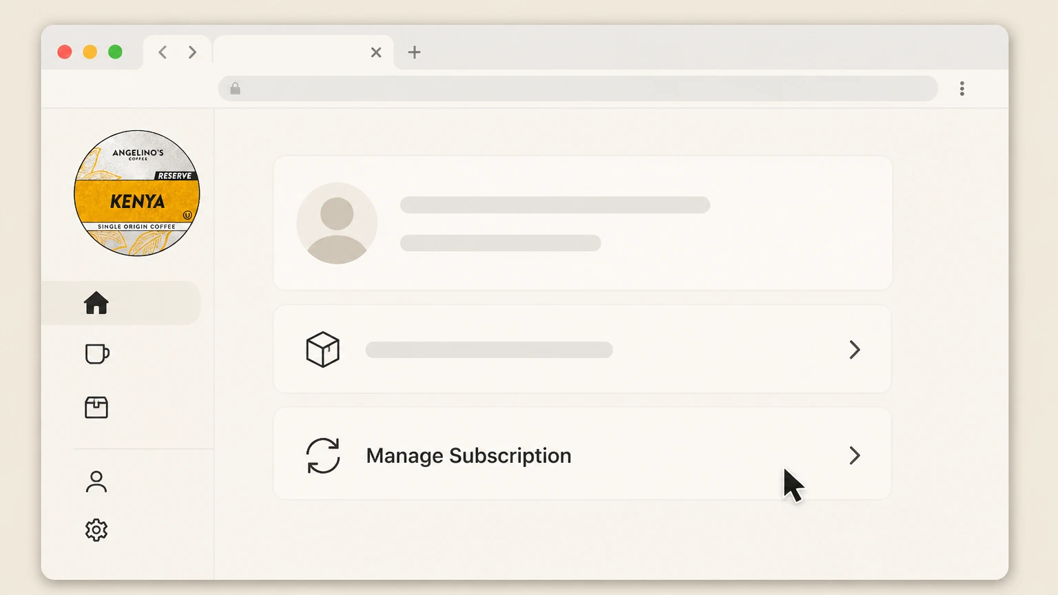 Angelino's Coffee Angelino’s account: Open Manage Subscription