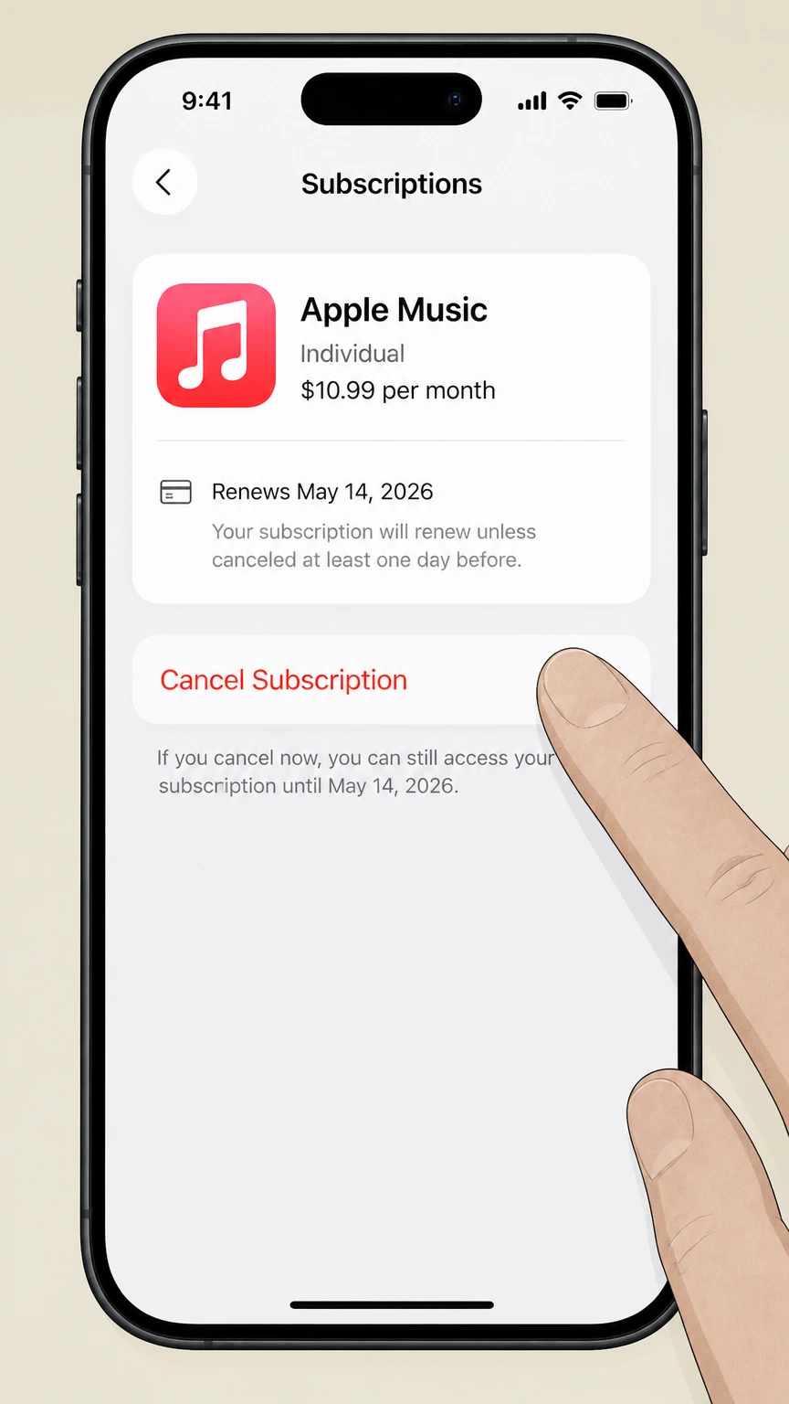 Apple Music ios cancellation: Tap Cancel Subscription
