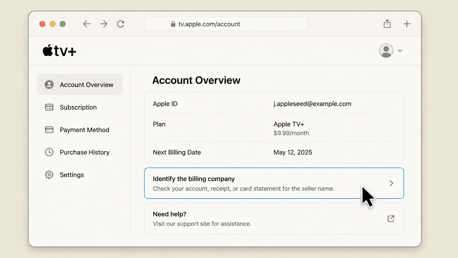 Apple TV+ billing-partner cancellation: Identify the billing company