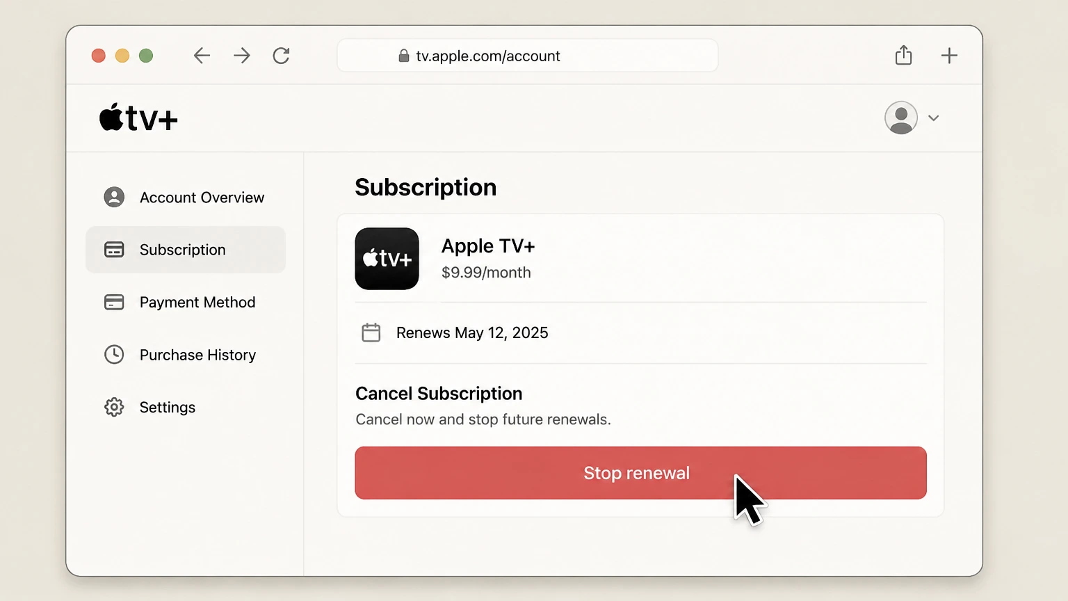 Apple TV+ billing-partner cancellation: Stop renewal
