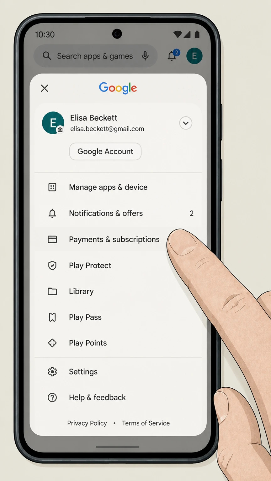 Apple TV+ google-play cancellation: Open Payments & subscriptions