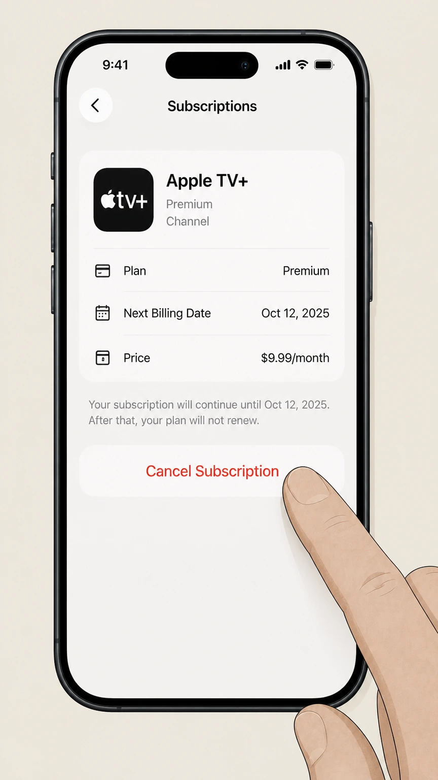 Apple TV+ ios cancellation: Tap Cancel Subscription