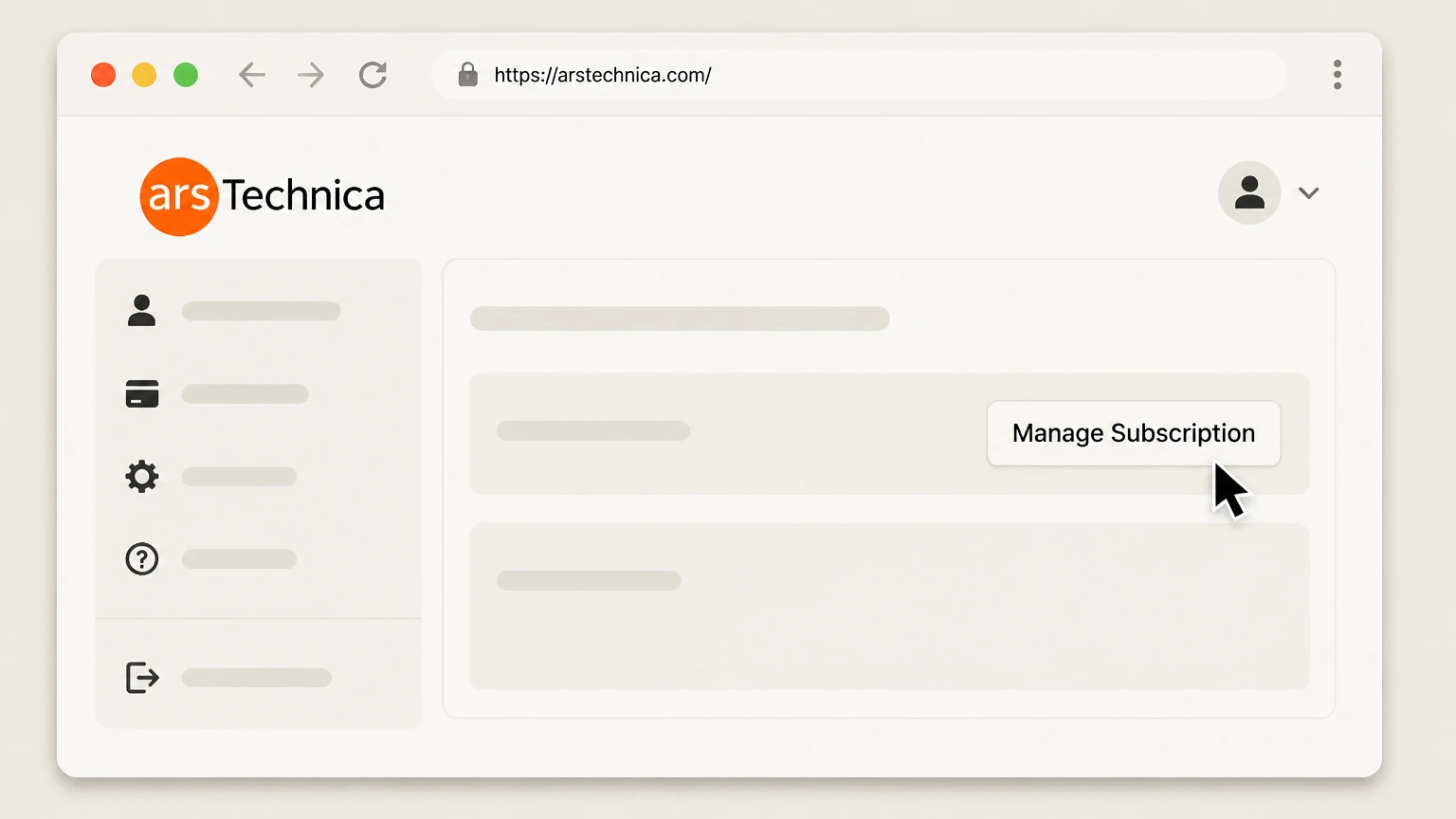 Ars Technica Ars Technica subscription account page cancellation: Click Manage Subscription for the active plan