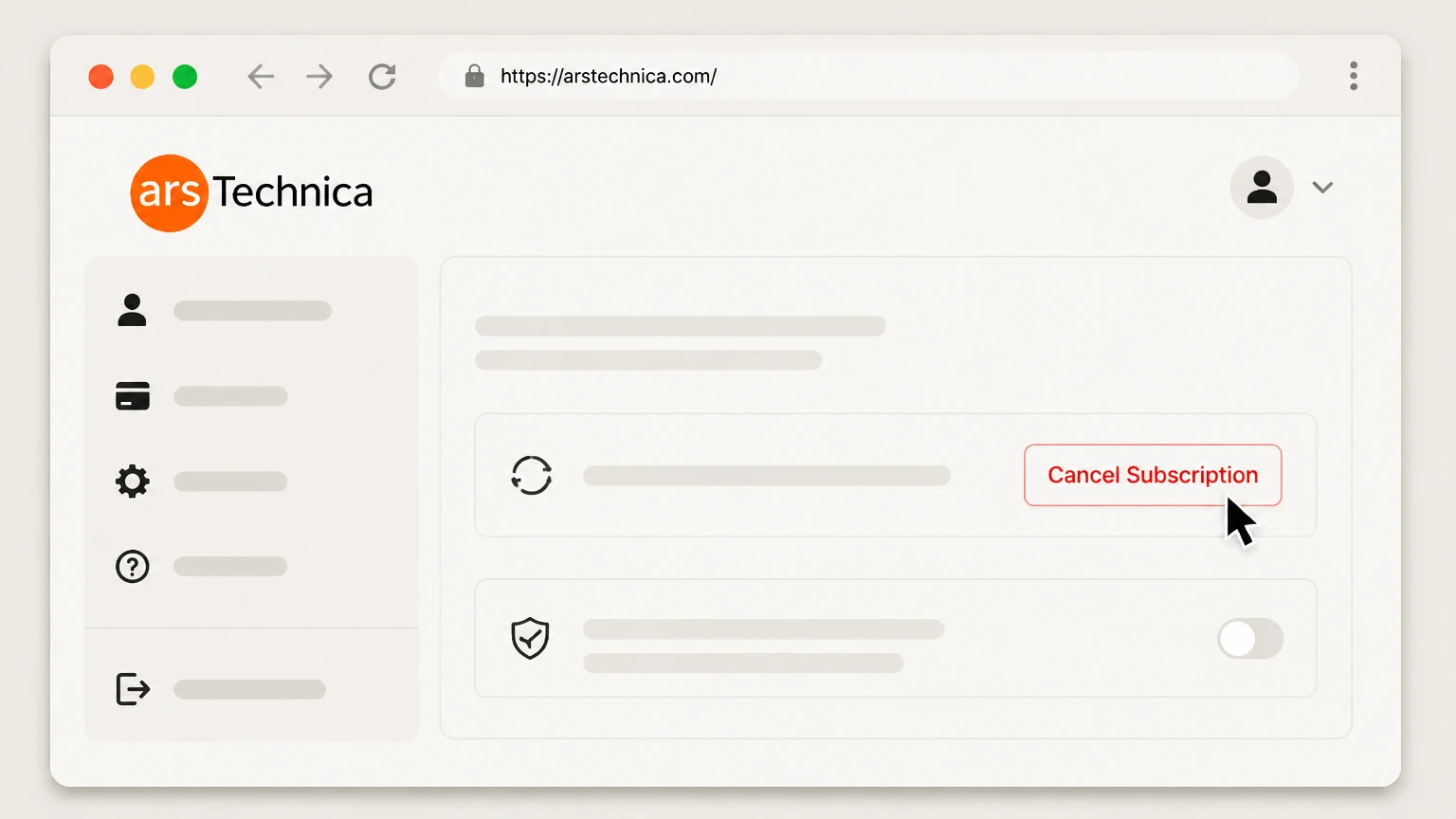 Ars Technica Ars Technica subscription account page cancellation: Follow the prompts to cancel or turn off auto-renew