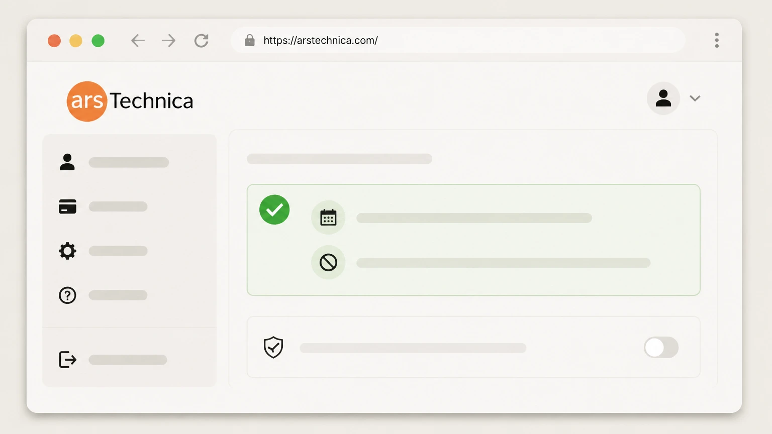 Ars Technica Ars Technica subscription account page cancellation: Confirm expiration and non-renewal on the subscription page