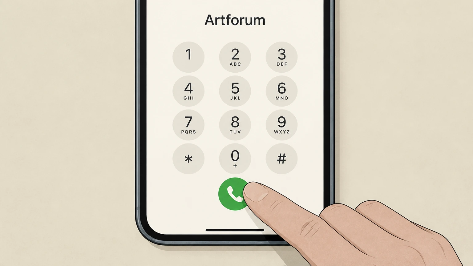 Editorial illustration for Call Artforum customer service in the Artforum phone cancellation route for Artforum