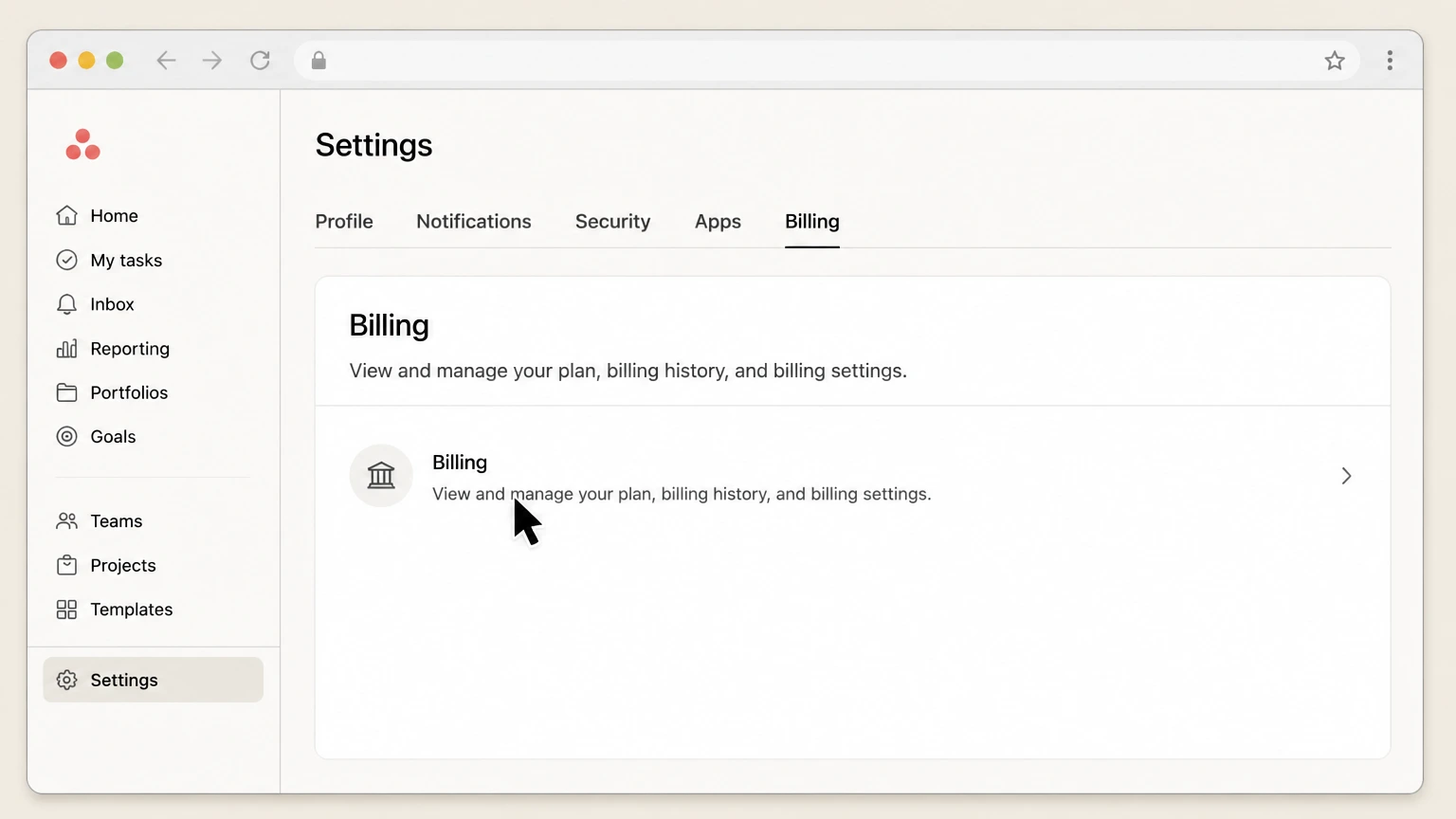 Asana web cancellation: Open Billing