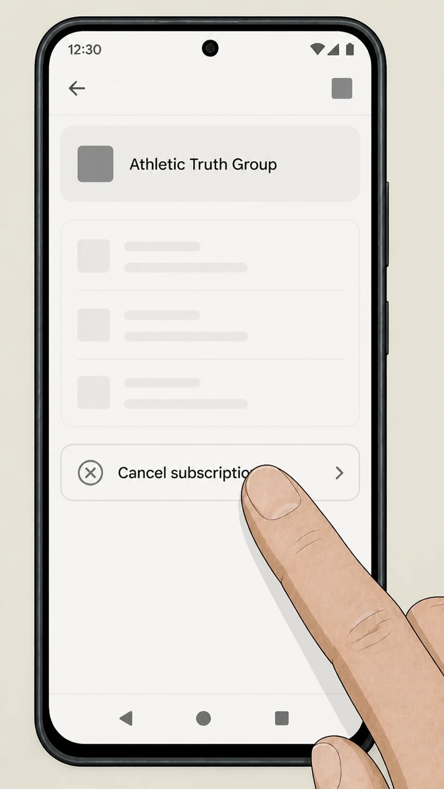 Athletic Truth Group Google Play (Android in‑app subscription): Tap Cancel subscription