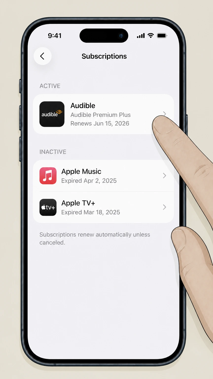 Audible app-store cancellation: Choose the provider