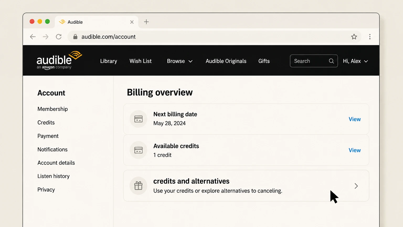 Audible web cancellation: Review credits and alternatives